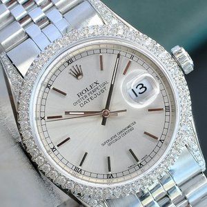 ROLEX MENS DATEJUST STAINLESS STEEL WATCH BLUE DIAL DIAMOND BEZEL 36MM 16014